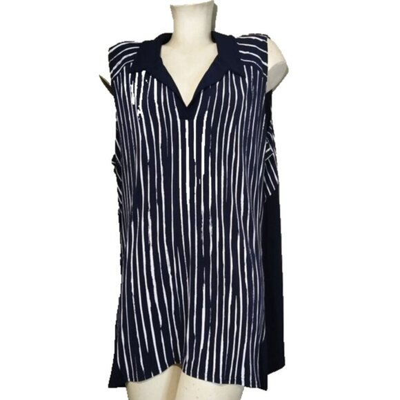 JOSEPH RIBKOFF Navy Blue White Striped Sleeveless LDS Tunic sz 22 Plus - Picture 1 of 8